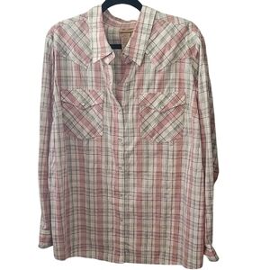 WRANGLER Western Pink and White Casual Button Down Shirt Womens XXL
